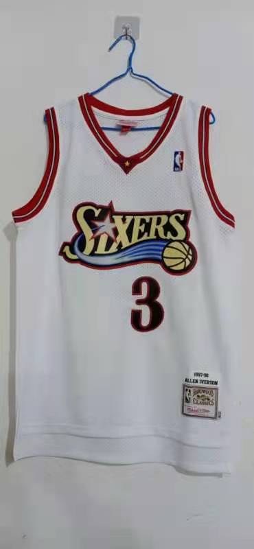 Men Philadelphia 76ers #3 Iverson White Mitchell Ness Adidas NBA Jersey->philadelphia 76ers->NBA Jersey